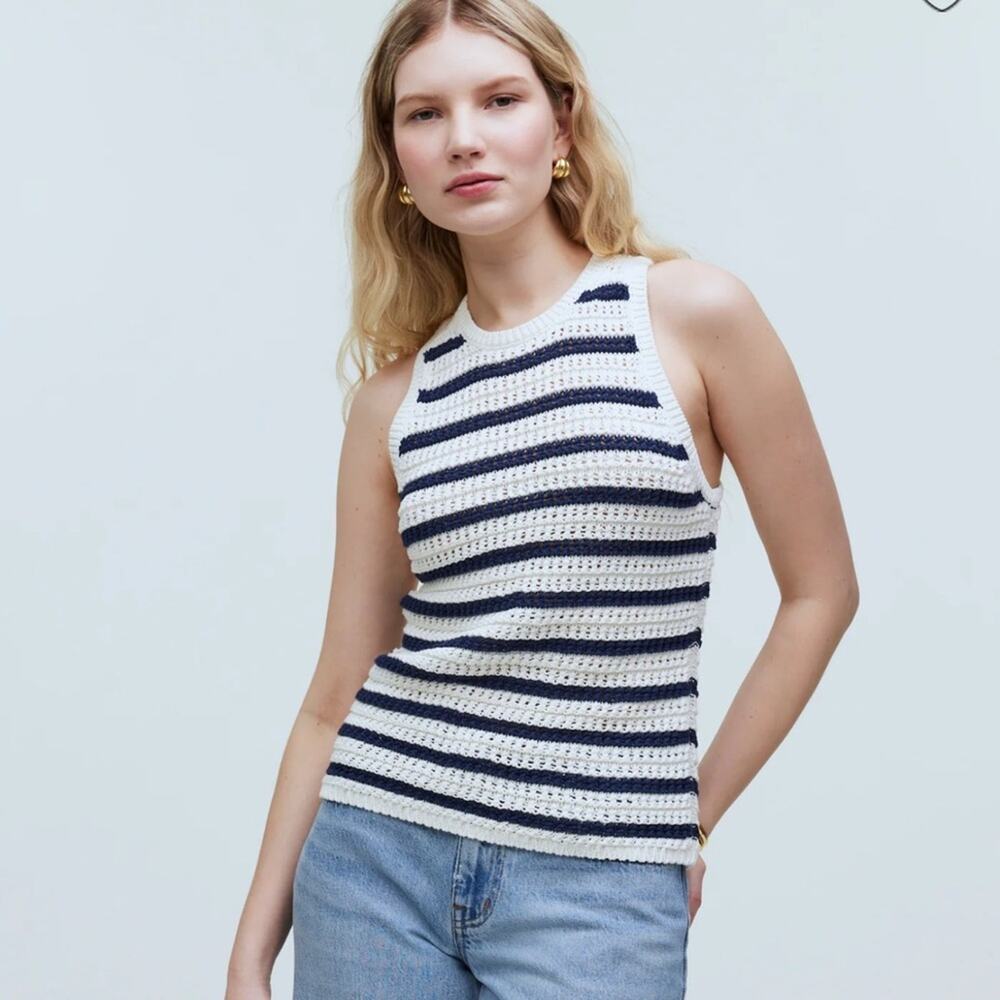 Madewell Crochet-Knit Crewneck Sweater Tank Bright Ivory Size XXS